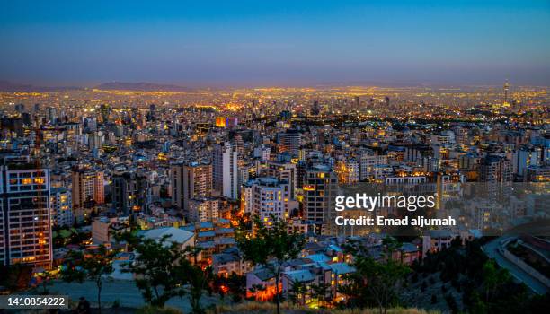 aerial view of tehran, iran, view of tehran from tochal - tehran stock pictures, royalty-free photos & images