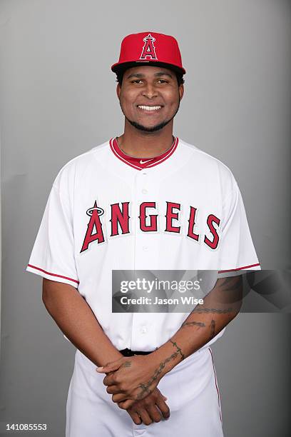 Ervin Santana of the Los Angeles Angels of Anaheim poses during Photo Day on Wednesday, February 29, 2012 at Tempe Diablo Stadium in Tempe, Arizona.