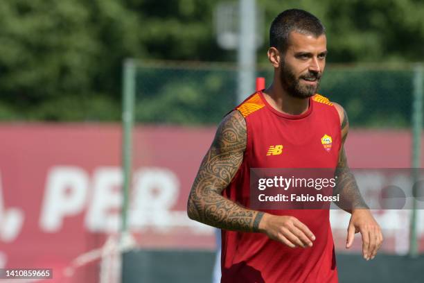 Roma player Leonardo Spinazzola during a training session at Centro Sportivo Fulvio Bernardini on July 25, 2022 in Rome, Italy.