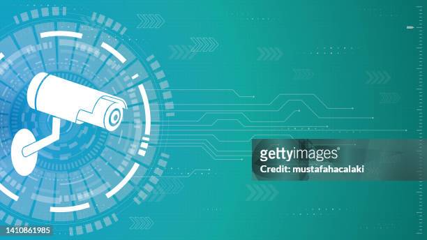 stockillustraties, clipart, cartoons en iconen met abstract technology background with surveillance camera icon - security camera