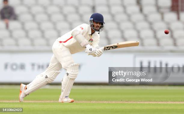 Washington Sundar of Lancashire bats during the LV= Insurance County Championship match between Lancashire and Kent at Emirates Old Trafford on July...