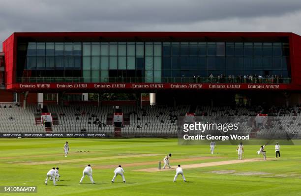 General view of play during the LV= Insurance County Championship match between Lancashire and Kent at Emirates Old Trafford on July 25, 2022 in...