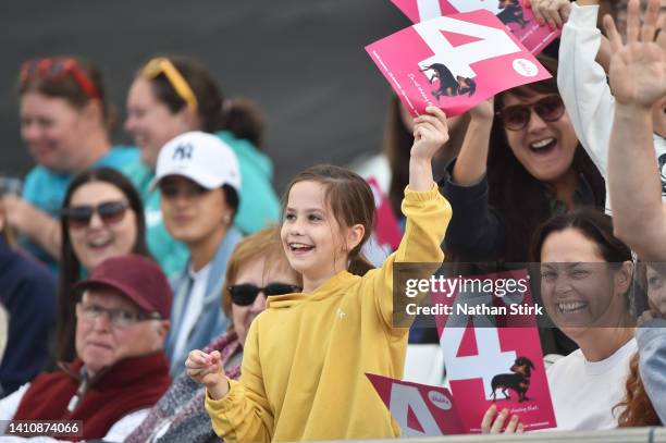 Fan enjoys the atmosphere during the 3rd Vitality IT20 match between England Women and South Africa Women at The Incora County Ground on July 25,...
