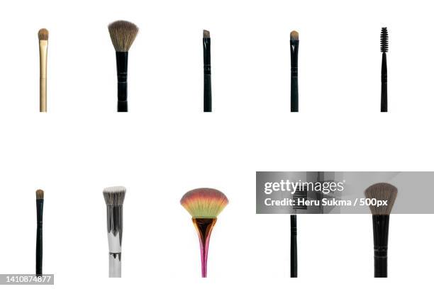 close-up of various objects against white background - blush - fotografias e filmes do acervo