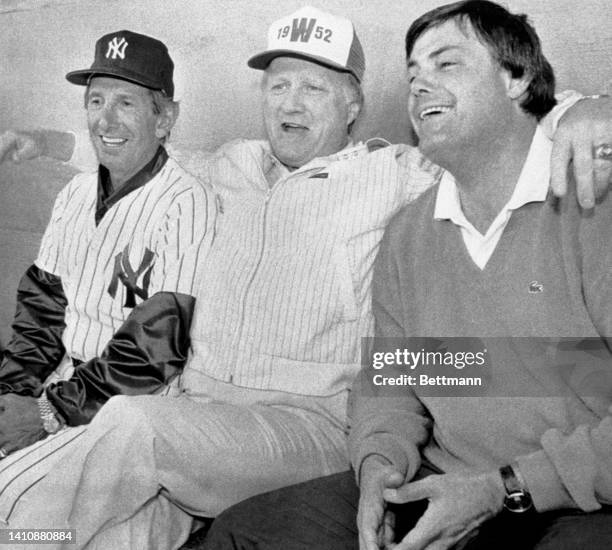 During one of the lighter moments of NY Yankee spring training camp, George Steinbrenner jokes with his newer manager Billy Martin , and his general...