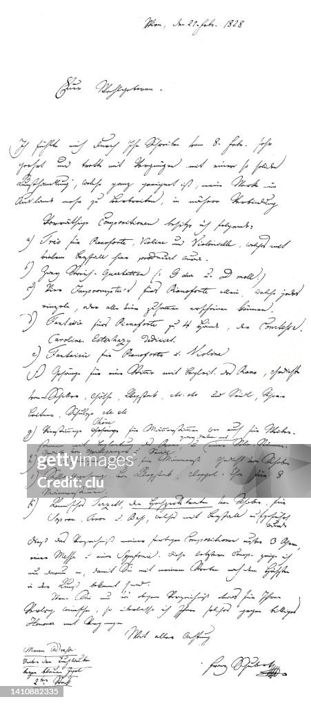 Lettera di Franz Schubert ai figli di B. Schott a Magonza