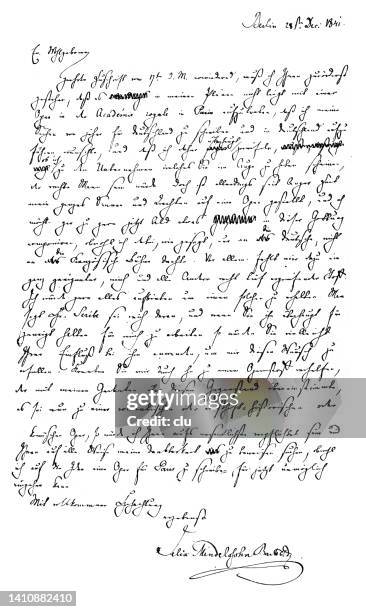 letter from felix mendelssohn bartholdy in 1841 - felix mendelssohn composer stock illustrations