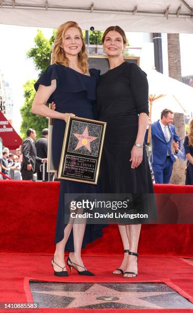Actresses Laura Linney and Jeanne Tripplehorn attend the Hollywood Walk of Fame Star Ceremony for Laura Linney at the Hollywood Walk of Fame on July...