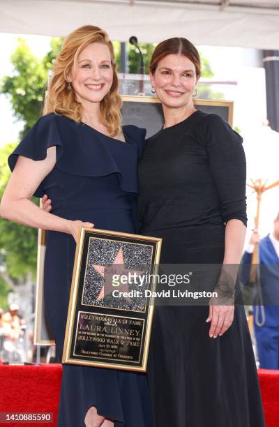 Actresses Laura Linney and Jeanne Tripplehorn attend the Hollywood Walk of Fame Star Ceremony for Laura Linney at the Hollywood Walk of Fame on July...