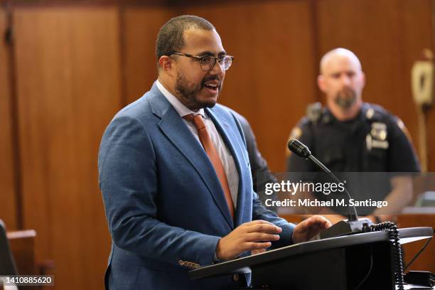 Lawyer Eric Renfroe speaks during a press conference regarding his client Steven Lopez and the Central Park jogger case at New York State Supreme...