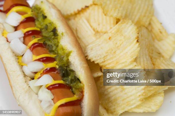 close up of veggie dog and chips - relish stock pictures, royalty-free photos & images