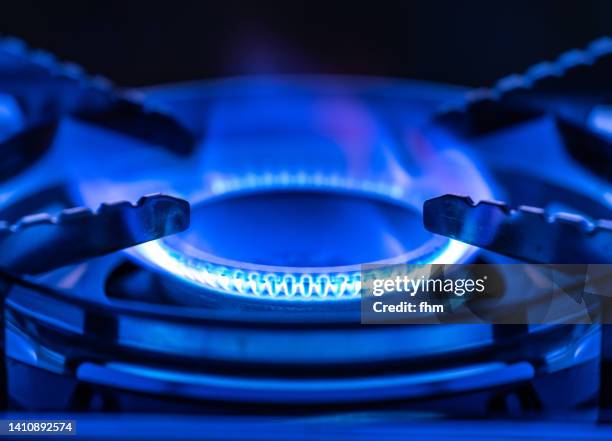 gas stove with flame - camping stove stock pictures, royalty-free photos & images