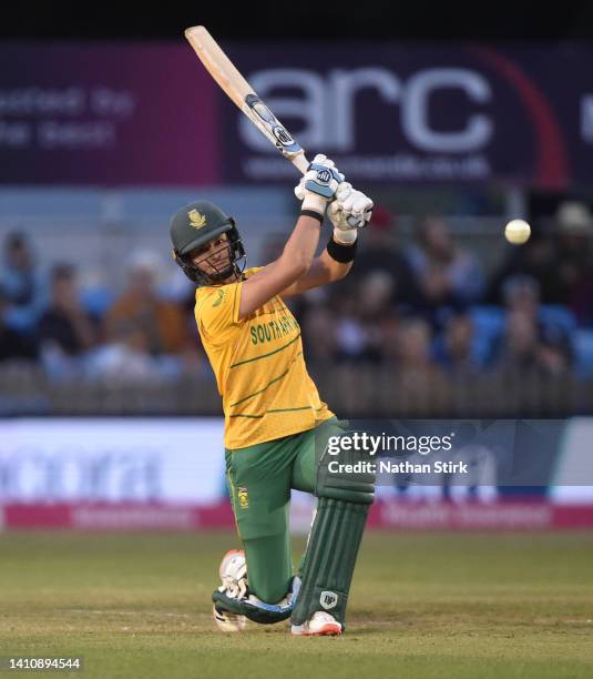 Laura Wolvaardt of South Africa bats during the 3rd Vitality IT20 match between England Women and South Africa Women at The Incora County Ground on...