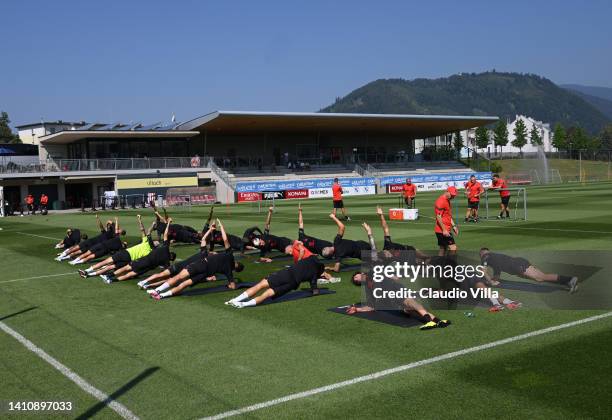 Players of AC Milan in action during a training session on July 25, 2022 in Villach, Austria.