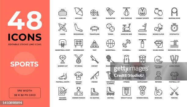 sports editable stroke line icons - ski icon stock illustrations