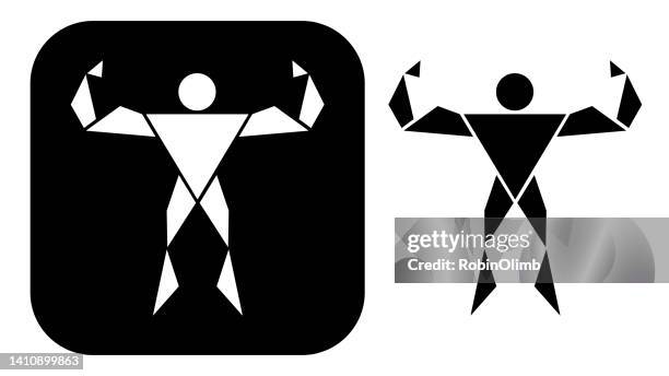 black and white body builder icons - man muscular build stock illustrations