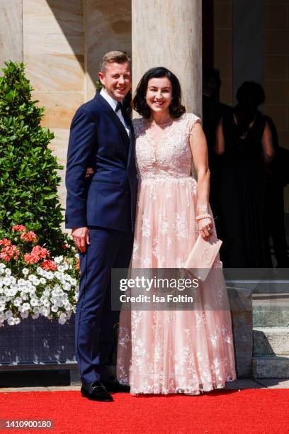 German politician Dorothee Baer with her husband Oliver Baer attend the Bayreuth Festival 2022 Opening And State Reception on July 25, 2022 in...