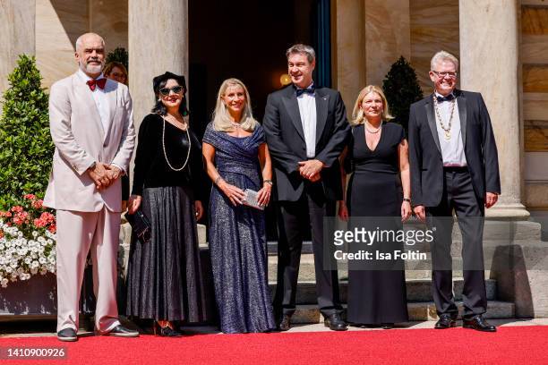 Albanian Prime Minister Edi Rama with his wife Linda Rama, Bavarian Prime Minister Markus Soeder with his wife Karin Baumueller-Soeder and mayor of...