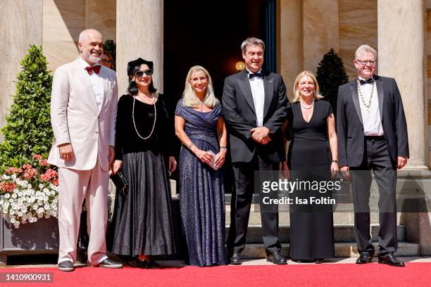 Albanian Prime Minister Edi Rama with his wife Linda Rama, Bavarian Prime Minister Markus Soeder with his wife Karin Baumueller-Soeder and mayor of...