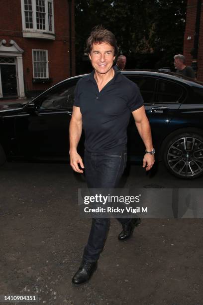 Tom Cruise seen on a night out at The Twenty Two restaurant on July 25, 2022 in London, England.