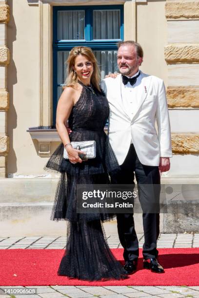 Alexander zu Schaumburg-Lippe and his wife Mahkameh Navabi attend the Bayreuth Festival 2022 Opening And State Reception on July 25, 2022 in...