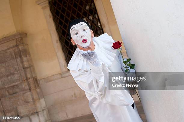 pierrot at venice carnival 2012 - pierrot clown stock pictures, royalty-free photos & images