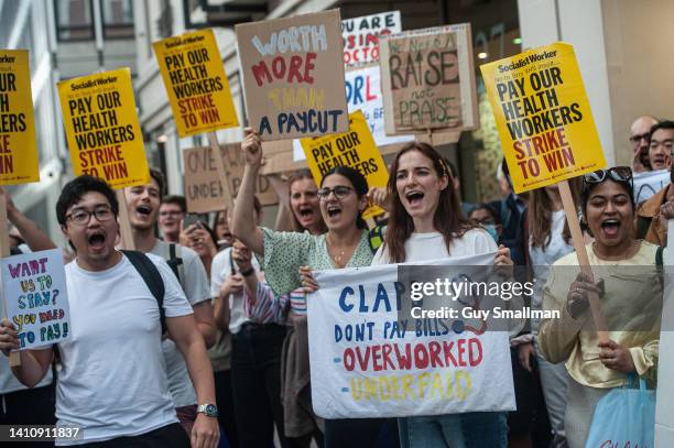 Junior Doctors protest out the Department for Health and Social Care on July 25, 2022 in London, England. The Doctors' and Dentists' Review Body has...