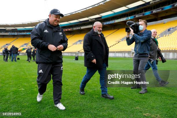 Coach Ian Foster leaves after speaking to media during a New Zealand All Blacks Training Session at Sky Stadium on July 26, 2022 in Wellington, New...