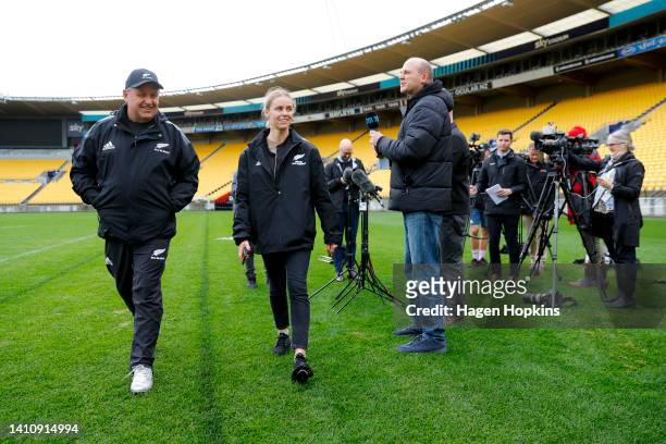 Coach Ian Foster leaves after speaking to media during a New Zealand All Blacks Training Session at Sky Stadium on July 26, 2022 in Wellington, New...