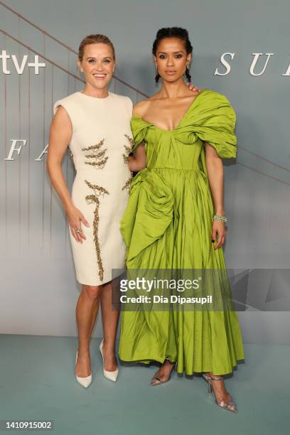 Reese Witherspoon and Gugu Mbatha-Raw attend Apple TV+'s "Surface" premiere at The Morgan Library on July 25, 2022 in New York City.
