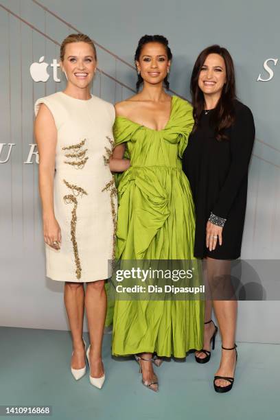 Reese Witherspoon, Gugu Mbatha-Raw and Lauren Neustadter attend Apple TV+'s "Surface" premiere at The Morgan Library on July 25, 2022 in New York...