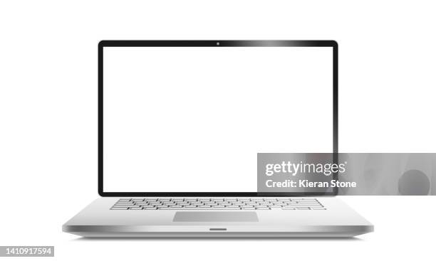 blank screen open laptop - mockup photos et images de collection