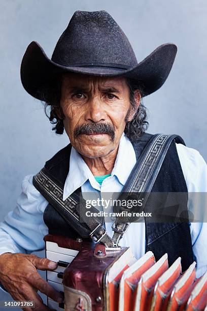 old mexican accordion player. - accordionist - fotografias e filmes do acervo
