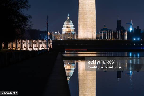 night, washington monument, us capitol building, washington dc, america - national mall stockfoto's en -beelden