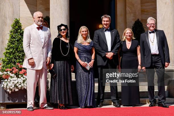 Albanian Prime Minister Edi Rama with his wife Linda Rama, Bavarian Prime Minister Markus Soeder with his wife Karin Baumueller-Soeder and Mayor of...