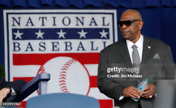 Hall of Famer Andre Dawson attends the Baseball Hall of Fame induction ceremony at Clark Sports Center on July 24, 2022 in Cooperstown, New York.
