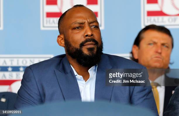 Hall of Famer Vladimir Guerrero attends the Baseball Hall of Fame induction ceremony at Clark Sports Center on July 24, 2022 in Cooperstown, New York.
