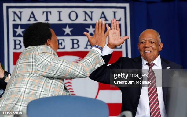 Inductee Tony Oliva is introduced during the Baseball Hall of Fame induction ceremony at Clark Sports Center on July 24, 2022 in Cooperstown, New...