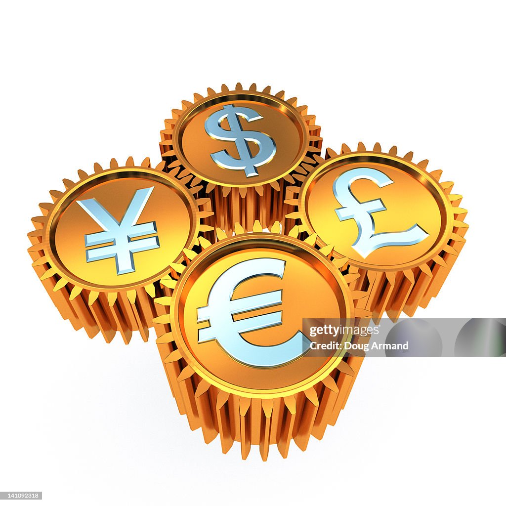 Cogs with currency symbols