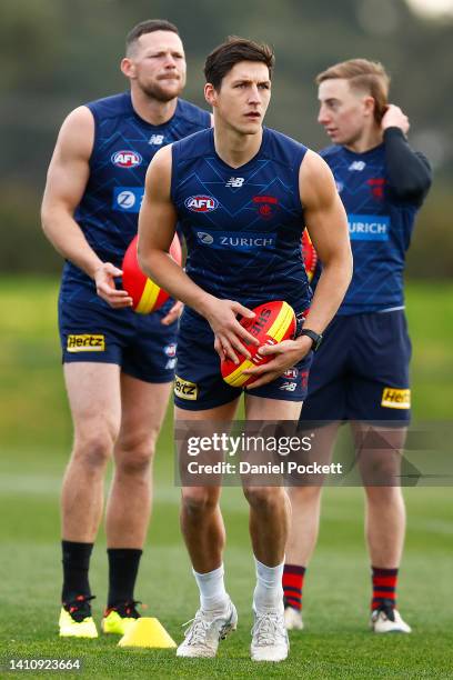 Sam Weideman of the Demons in action during a Melbourne Demons AFL training session at Casey Fields on July 26, 2022 in Melbourne, Australia.