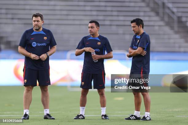 Head coach of Barcelona Xavi Hernandez attends a training session ahead of a match between FC Barcelona and Juventus FC at Cotton Bowl on July 25,...