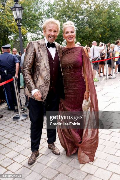 Karina Mross and Thomas Gottschalk attend the Bayreuth Festival 2022 Opening And State Reception on July 25, 2022 in Bayreuth, Germany.