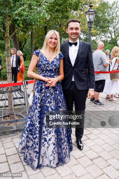 German politician Silke Launert and Aleksandar Trifunovic attend the Bayreuth Festival 2022 Opening And State Reception on July 25, 2022 in Bayreuth,...