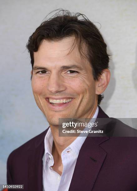 Ashton Kutcher arrives at the Los Angeles Premiere Of Focus Features' "Vengeance"at Ace Hotel on July 25, 2022 in Los Angeles, California.