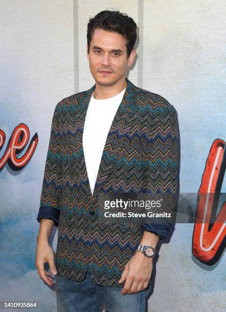 John Mayer arrives at the Los Angeles Premiere Of Focus Features' "Vengeance"at Ace Hotel on July 25, 2022 in Los Angeles, California.
