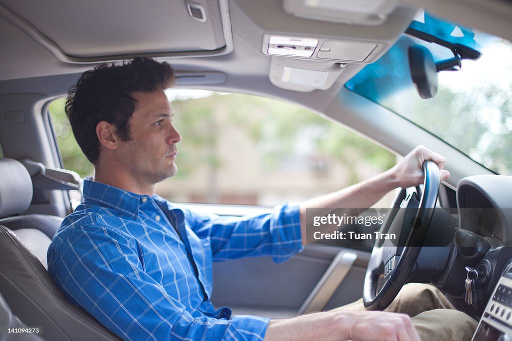 Man driving car