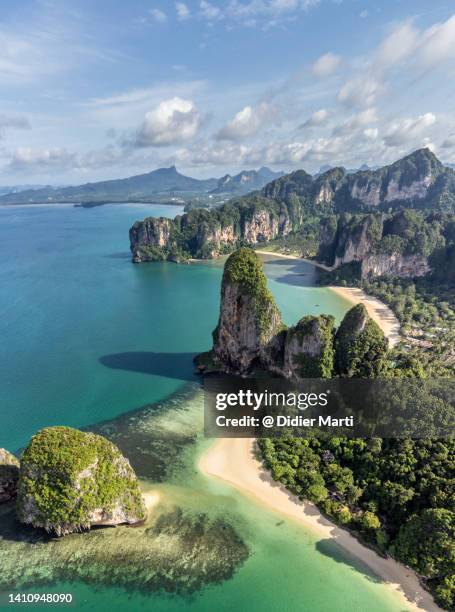 phra nang beach in railay in krabi in southern thailand - krabi fotografías e imágenes de stock