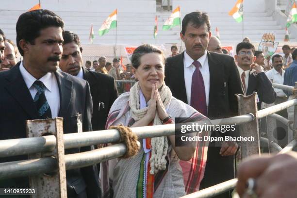 Sonia Gandhi at Election Rally in Ahmedabad Gujarat India on 13th December 2007.