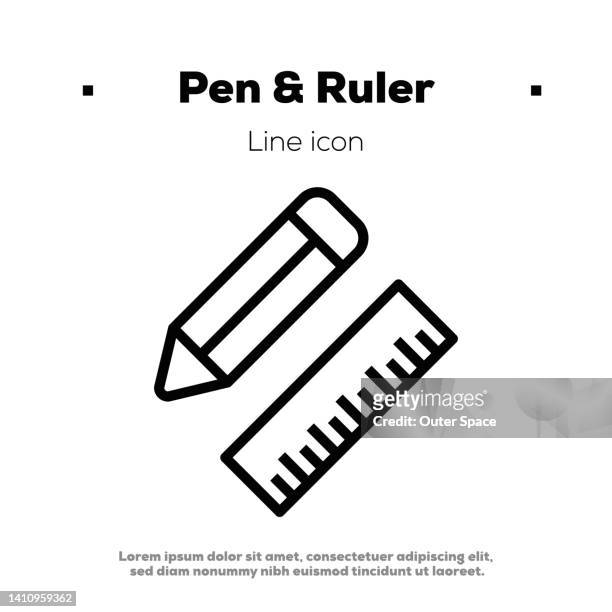 pen & ruler line icon. education. stationery. - ruler 幅插畫檔、美工圖案、卡通及圖標