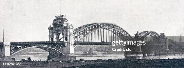 dusseldorf rhine bridge - modern architecture stock illustrations